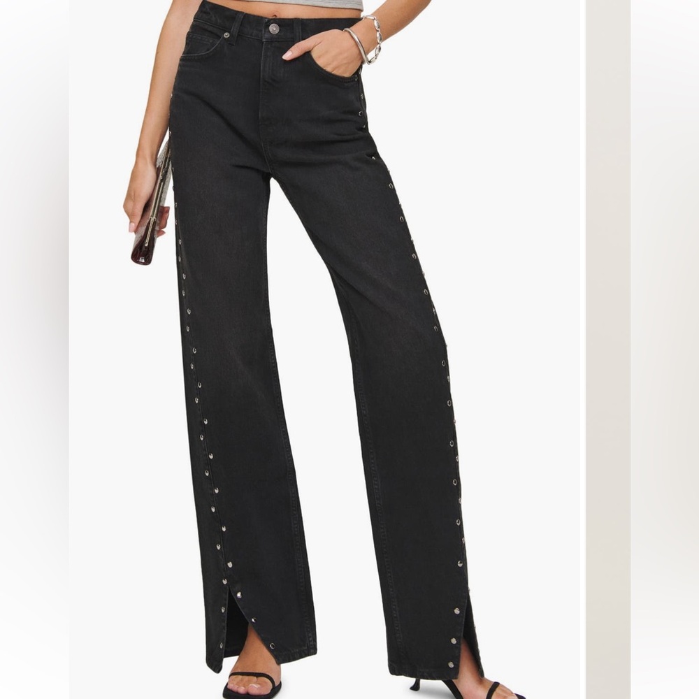 Reformation Black Wide Leg Jeans with Studs